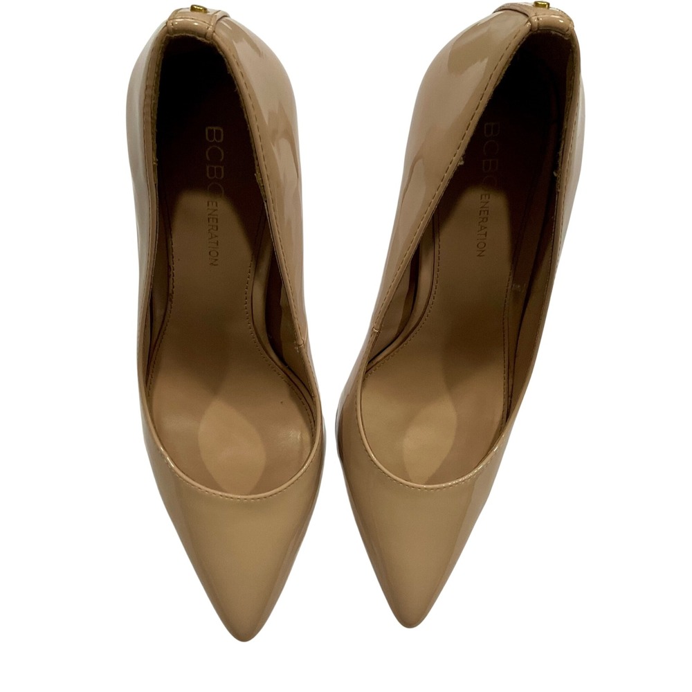 BCBGeneration Heidi Nude Patent Pointed Toe Pumps Stiletto Heels Sz 9 Minimalist - Picture 3 of 10